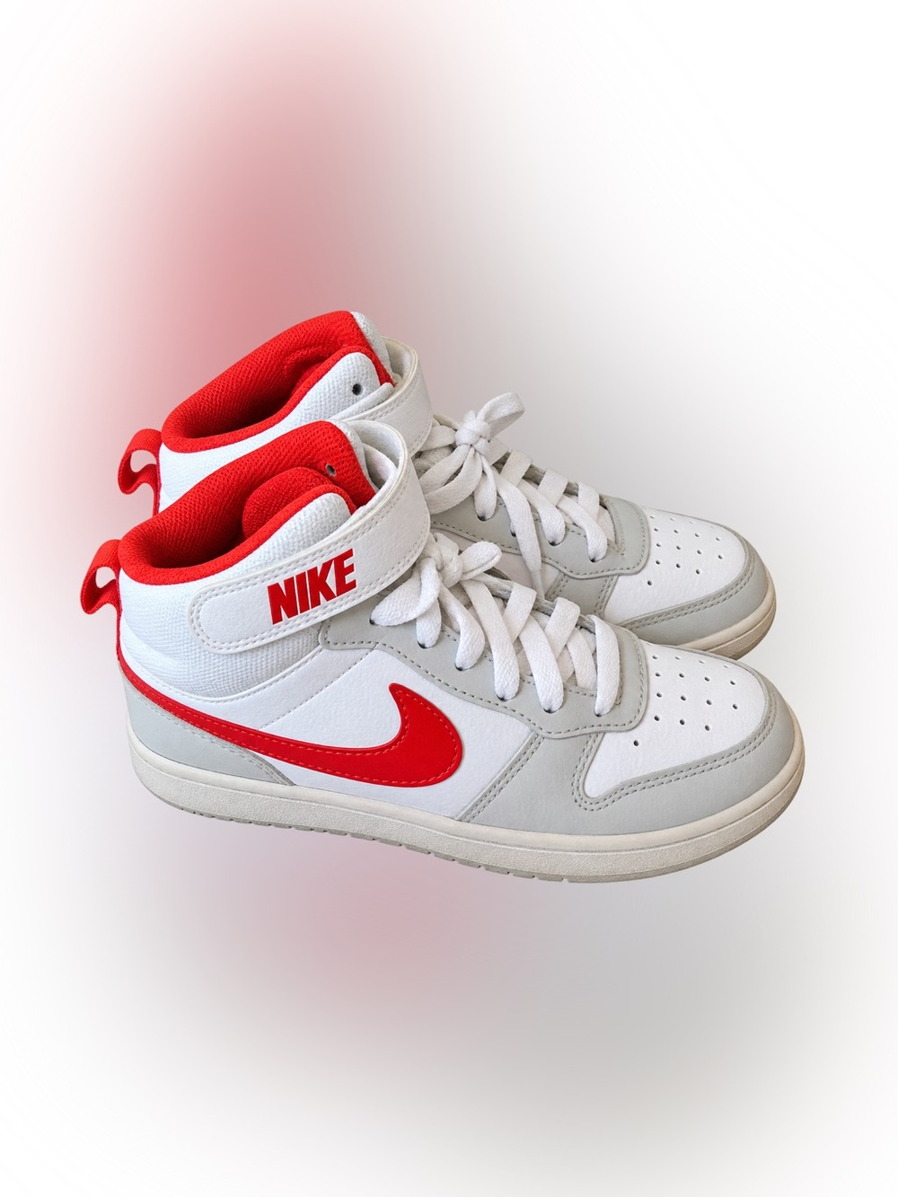 Nike Kids White and Orange, School Court Borough Mid 2 High-Top Sneakers